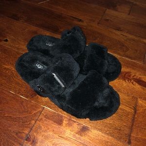 Black UGG fuzzy slides